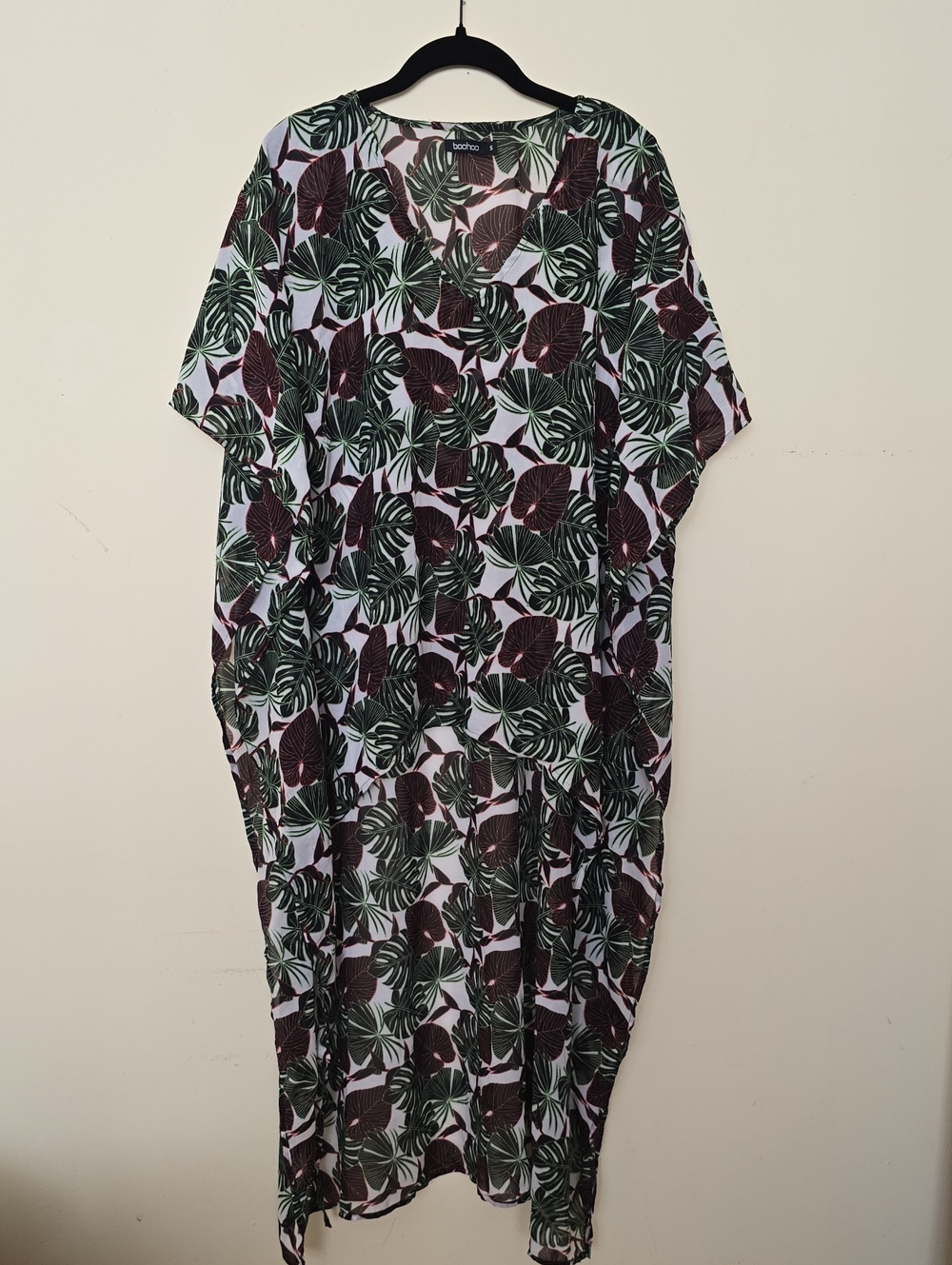boohoo tropical monstera leaf print beach Sheer cover-up dress Size S